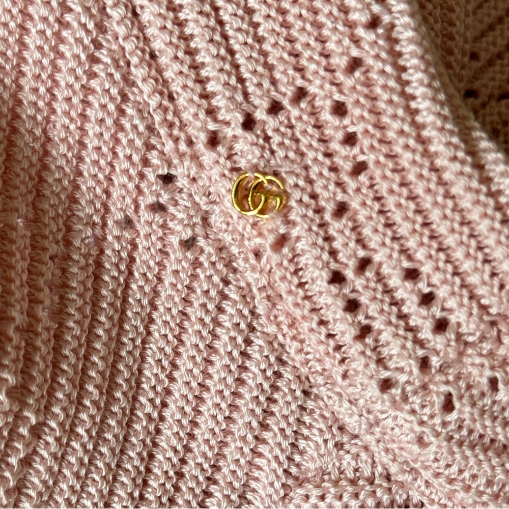 NWT~GUCCI~‘Malibu’ Leather-trimmed Crocheted Pink Bucket Hat - Large 58cm - Picture 11 of 14